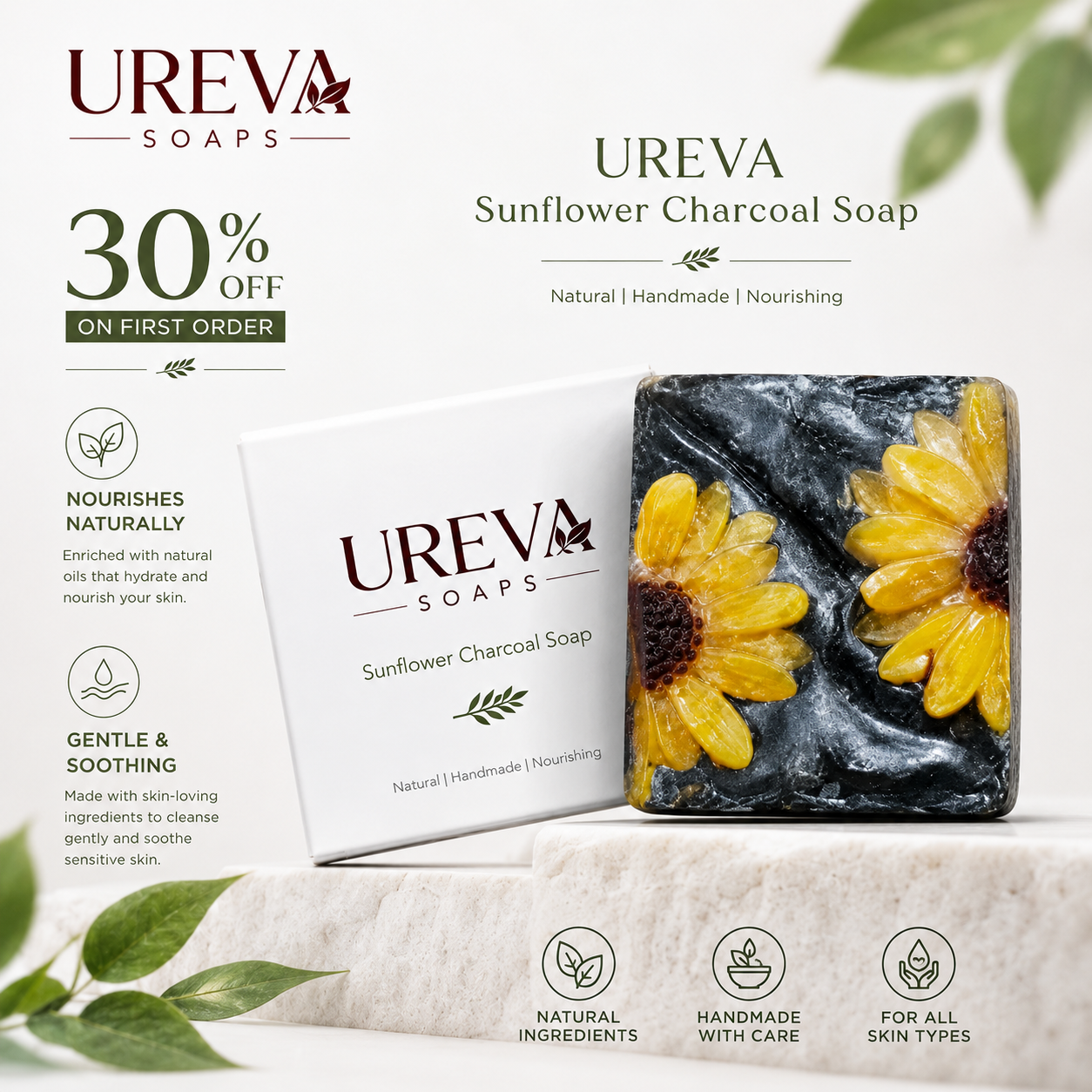 UREVA Sunflower Charcoal Soap