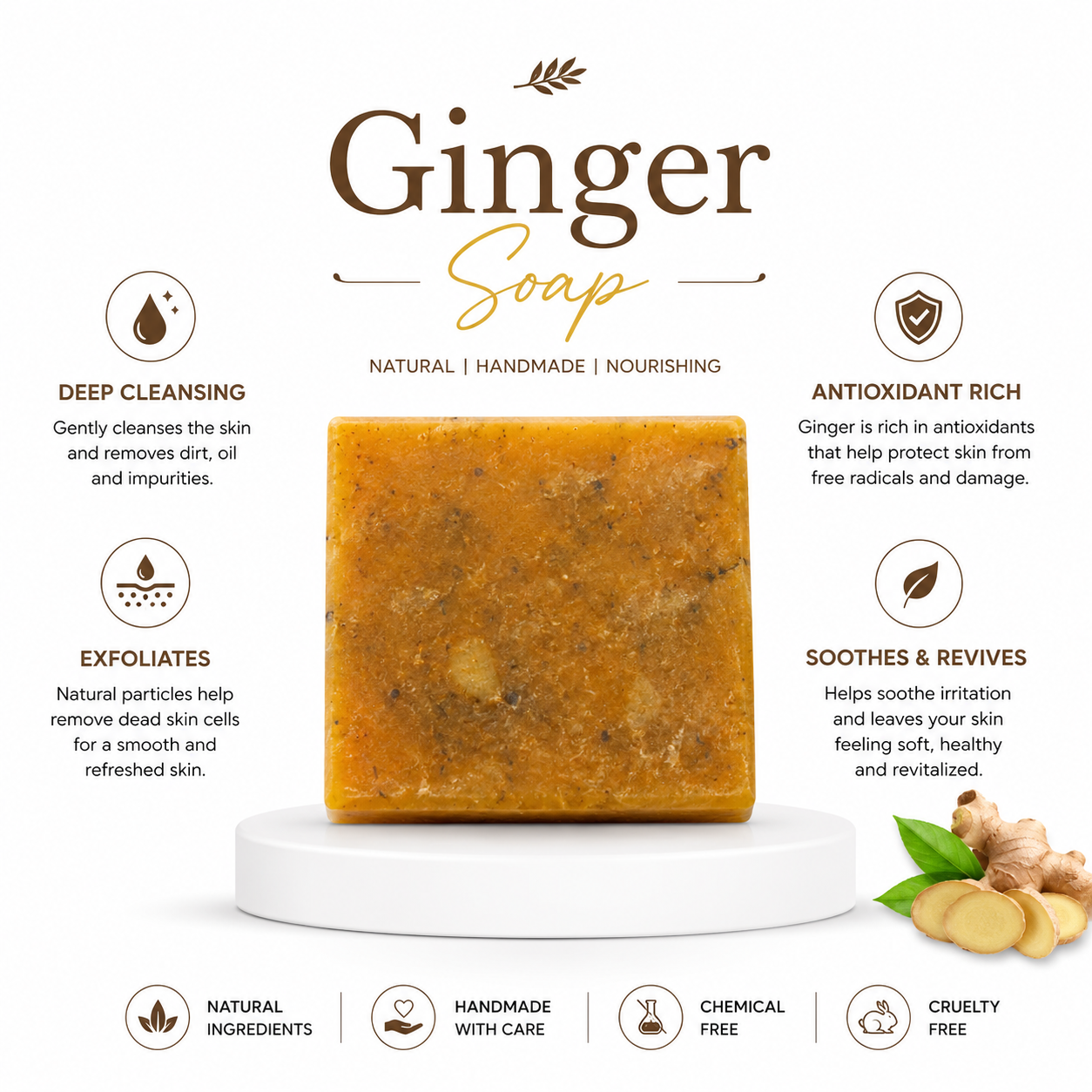 UREVA Ginger Soap – Natural Handmade Haldi  Bath Soap | Deep Cleansing & Skin Nourishing (100g)